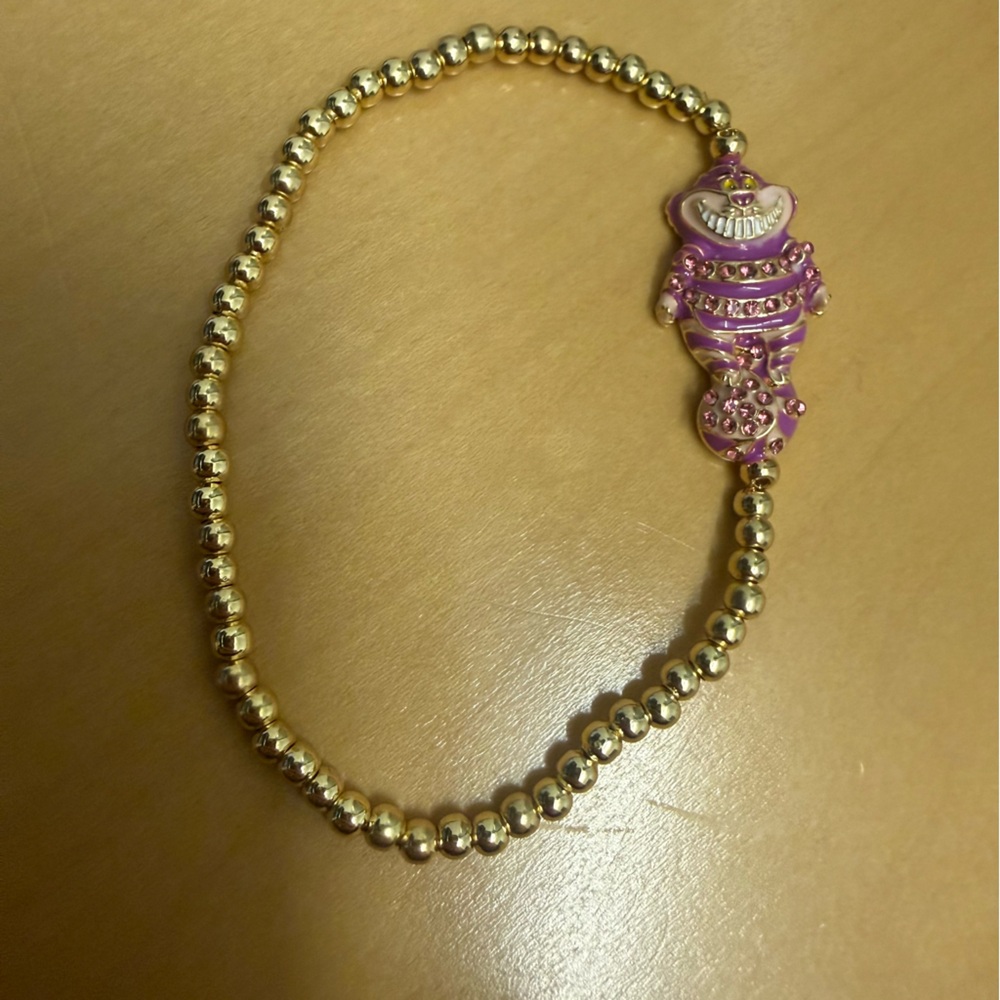 Gold and Pink Beaded Bracelet Cheshire Cat